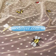 Ткань Сетка с вышивкой (жуки)